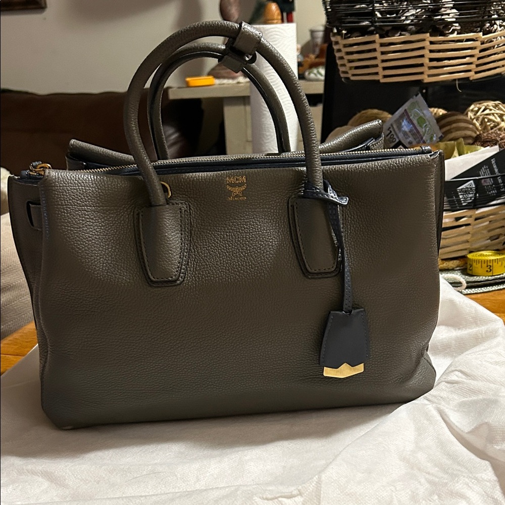 MCM Charcoal Leather Tote